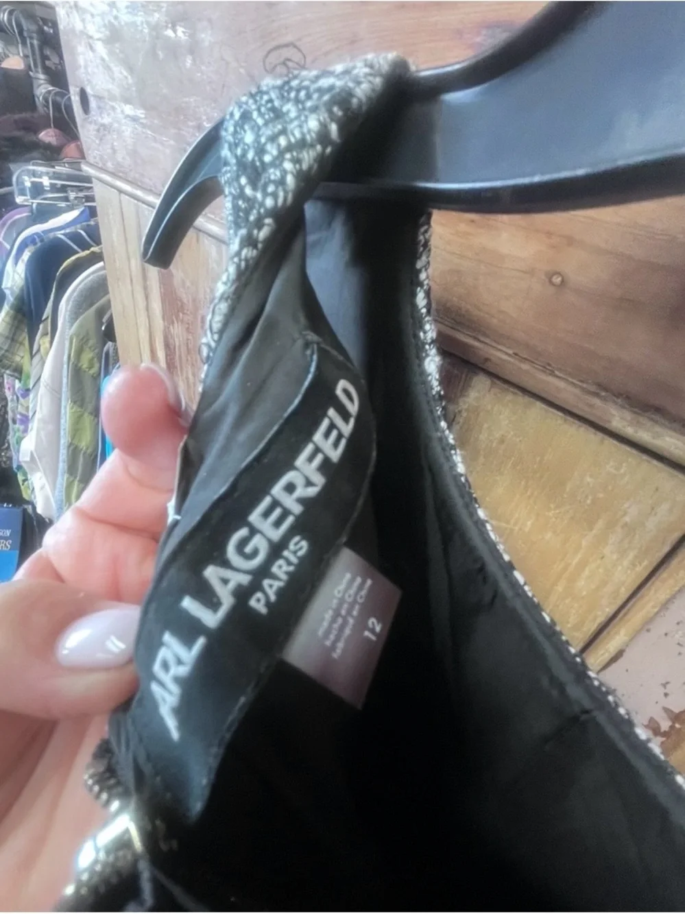 Sleeveless Tweed Shift Dress in Black and White - Picture 2 of 4